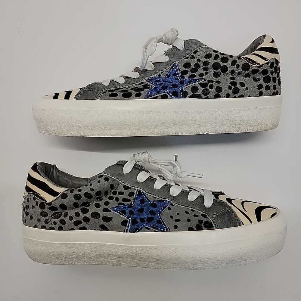 Vintage Havana Gan Star Sneakers Zebra Cheetah Calf Hair Women's Sz 9 Gray White